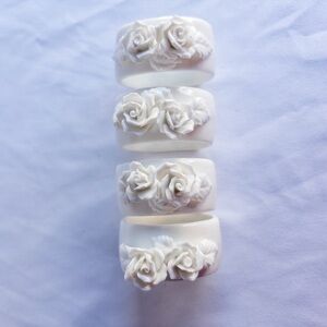 Vintage Genuine Bone China Rose Napkin Rings Set of 4 White Floral Taiwan